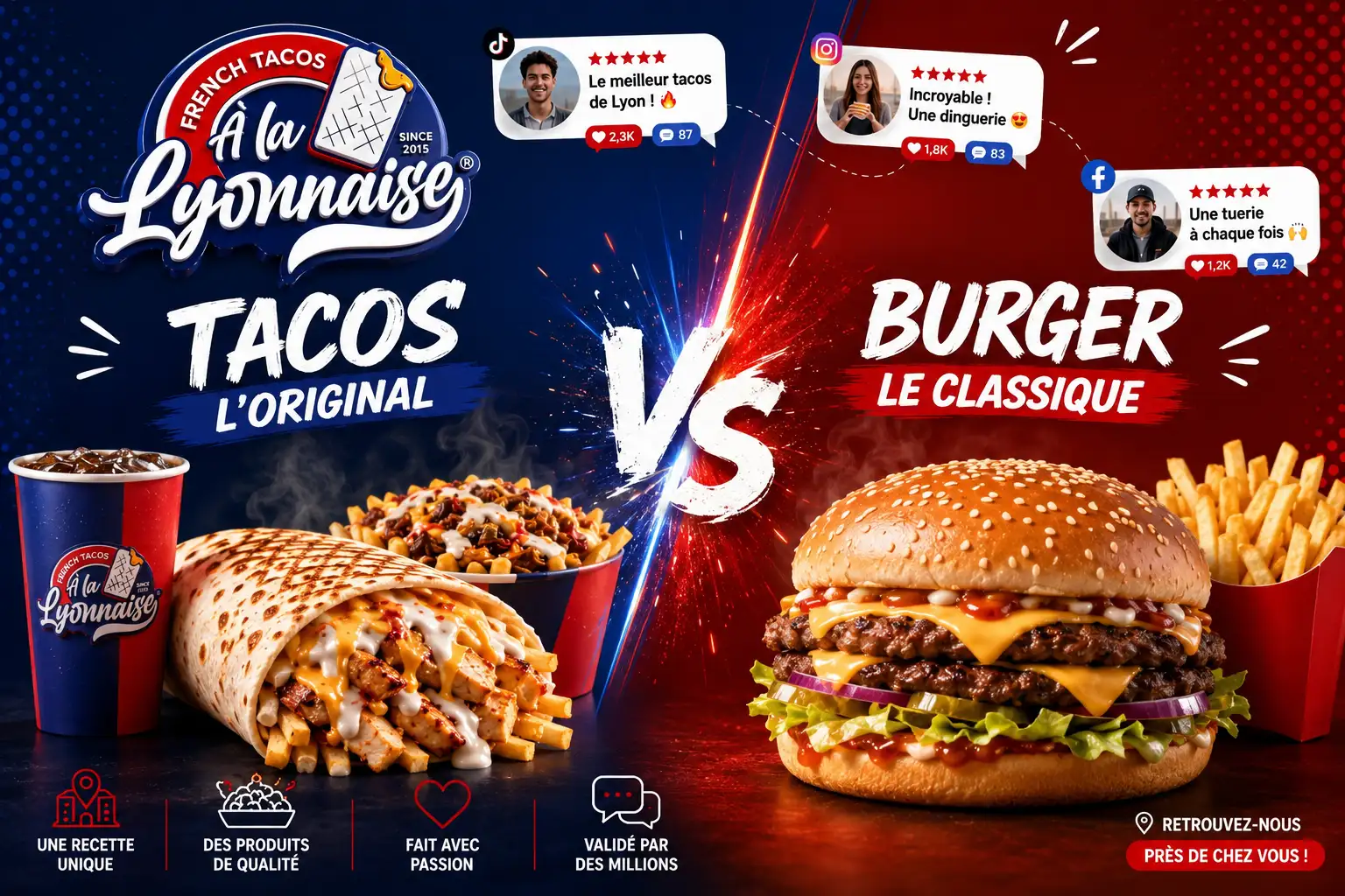 Tacos lyonnais contre burger — le match de la street food française
