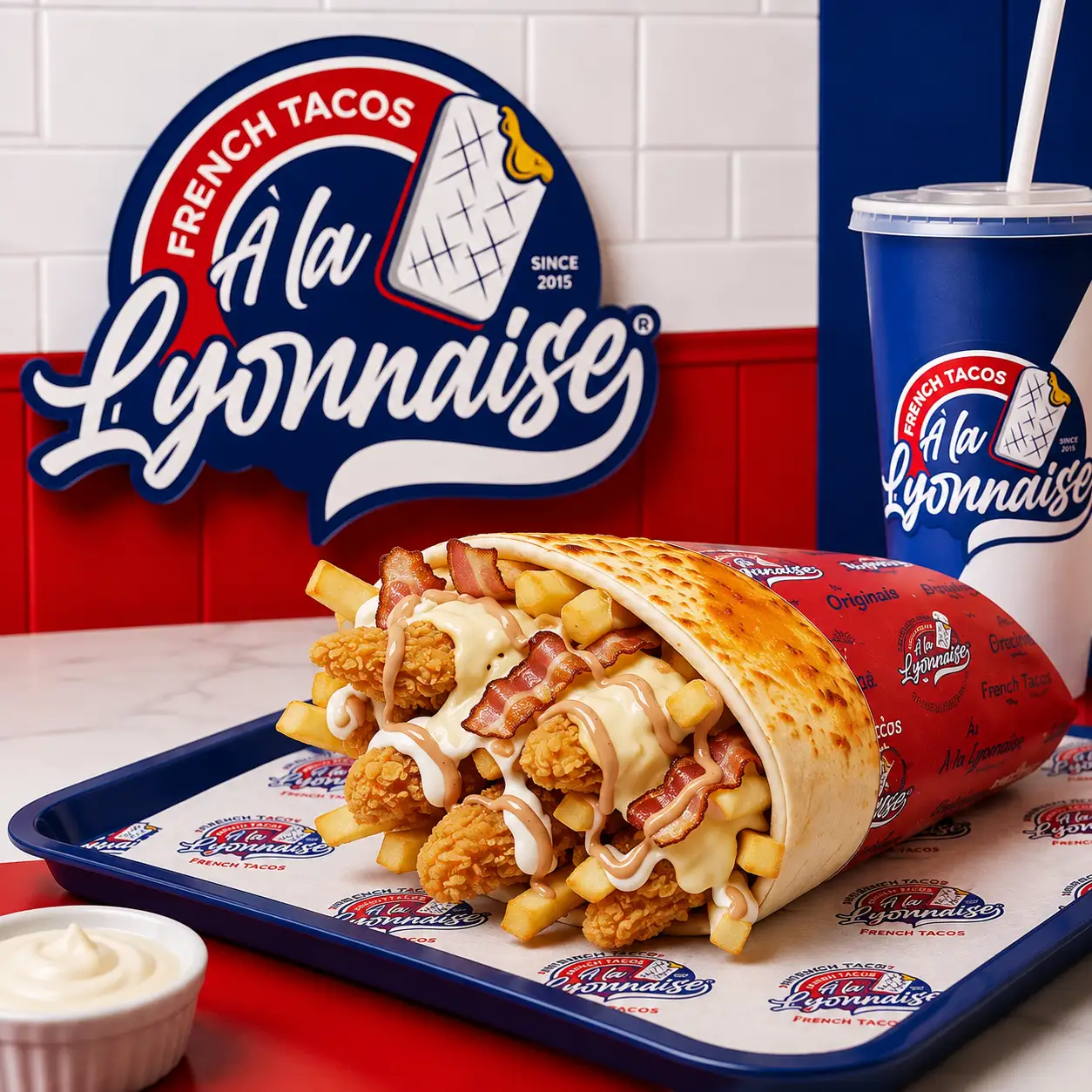 Tacos À la Suprême — tenders, bacon, reblochon, cheddar oignon caramélisé