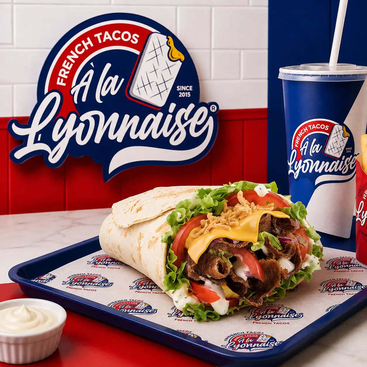 Wrap à la Grec — kebab, cheddar, sauce blanche